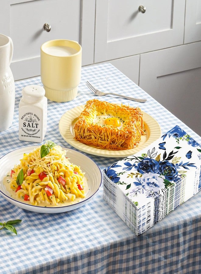 Whaline 80 Sheet Navy Blue Floral Guest Napkins Blue White Flower Disposable Napkins Watercolor Spring Peony Decorative Hand Paper Towel Napkins for Bathroom Wedding Holiday Birthday Party Supplies - Image 5